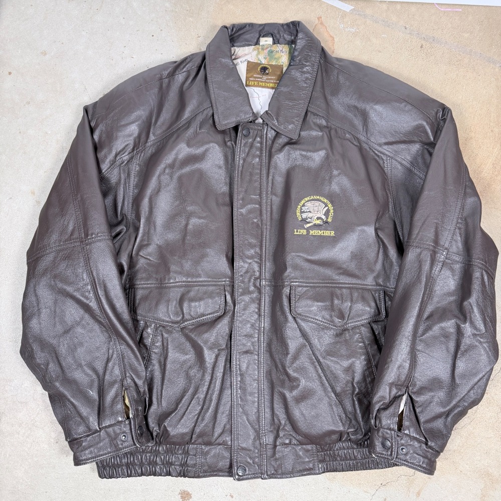 Vintage‎ North American Hunting Club Life Member Leather Bomber Jacket 2X